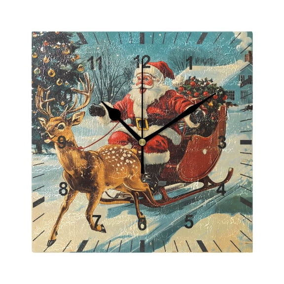 Vintage Reindeer Pull Sleigh Wall Clock Battery Operated Silent Non-Ticking Bedroom Office Kitchen Home School Decor 7.8"(Black)
