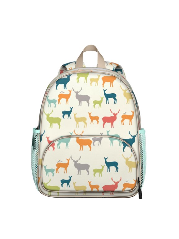 Vintage Reindeer Student Backpack – Nordic Forest Art Design With Geometric Rustic Woodland Buck Wild Nature Aesthetic Print