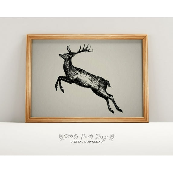Vintage Reindeer Winter Art Print, Rustic Wall Decor Home Decor #2091, Unframed Canvas Size 24x36
