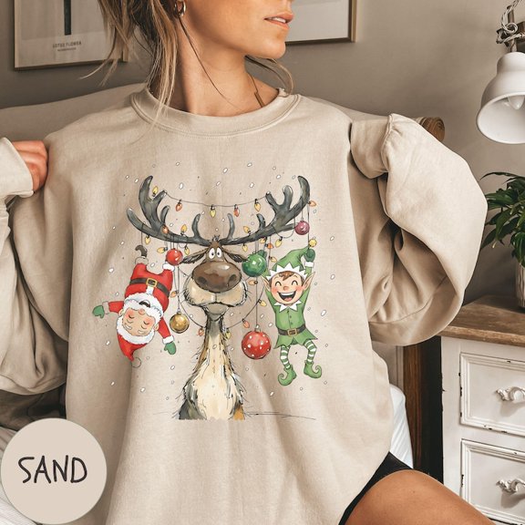 Vintage Reindeer Xmas Sweatshirt, Retro Reindeer Sweatshirt - Sizes S-5XL ,Art Print JSC