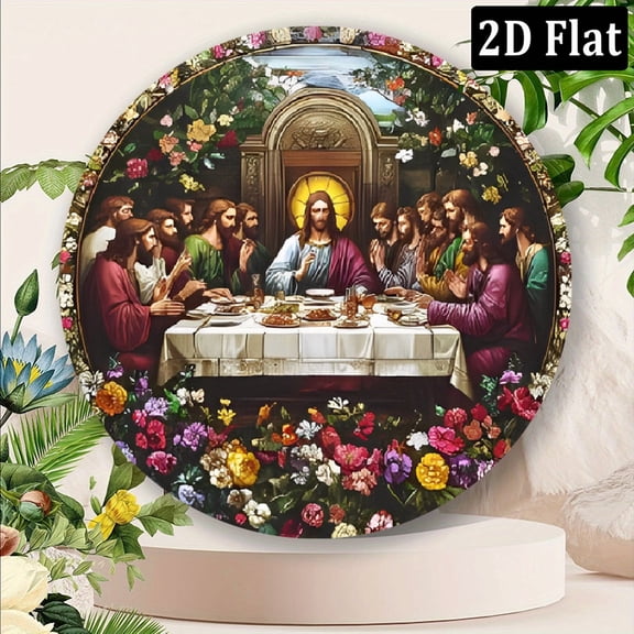 Vintage Religious Last Supper Wall Art, Round Metal Sign, Classic Jesus & Disciples Decorative Plaque, Weather-Resistant Aluminum, No Electricity Needed, Office, Multipurpose Wall Han 8*8inch