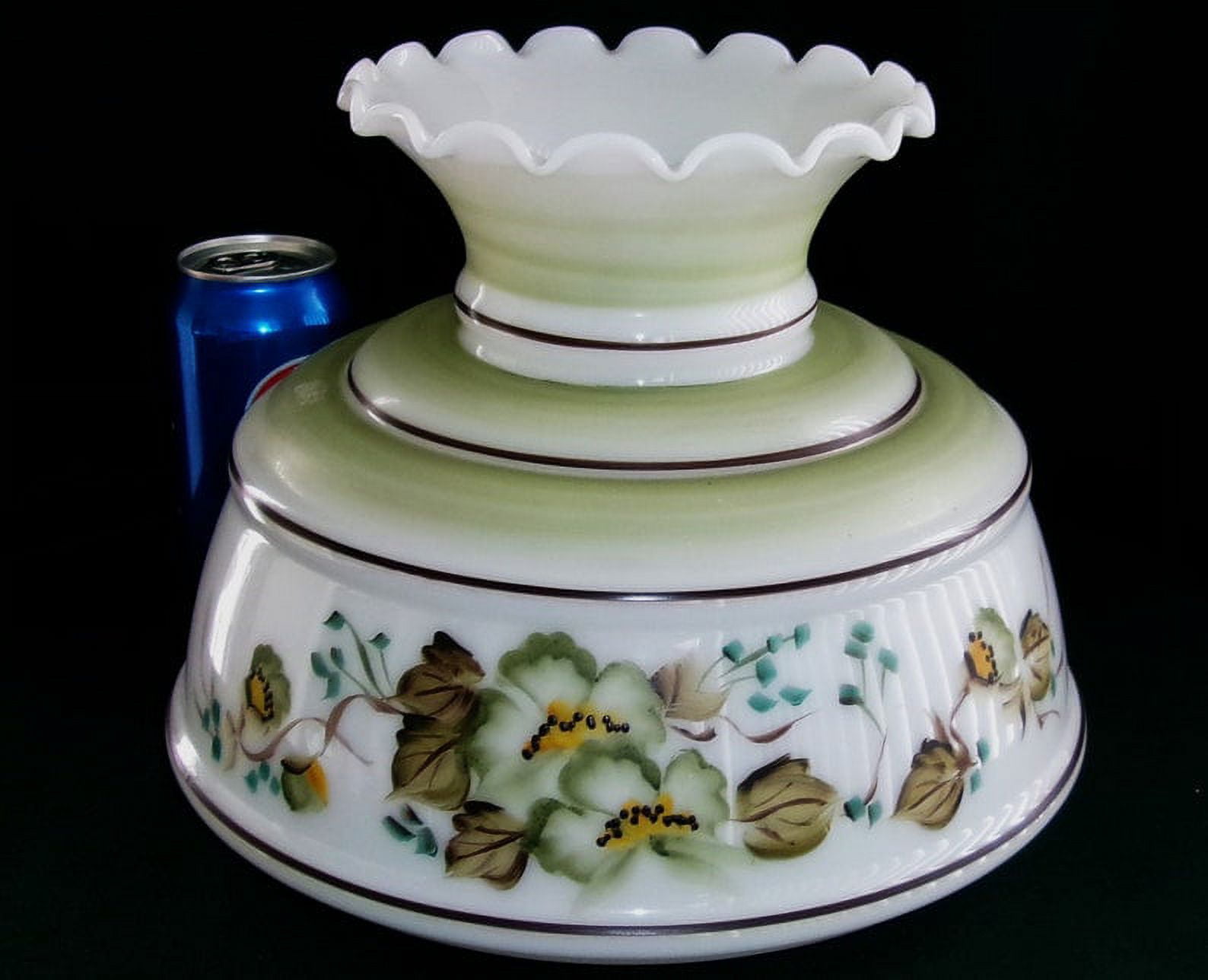 Vintage Replacement Shade For Hurricane Lamp, Green Floral, 6.75 Fitter