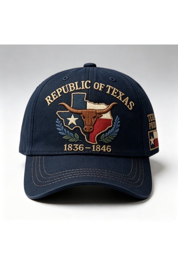Vintage Republic of Texas baseball cap, featuring a durable embroidered Lone Star governors bull design; an adjustable cotton baseball cap suitable for everyday outdoor wear