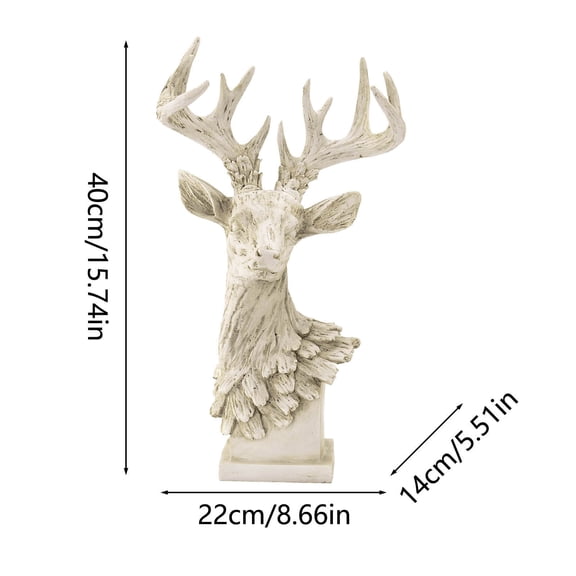 Vintage Resin Deer Head Sculpture - 40cm Tall - Decorative Stag Figurine for Home Decor - Unique Wall Art - Brown & White