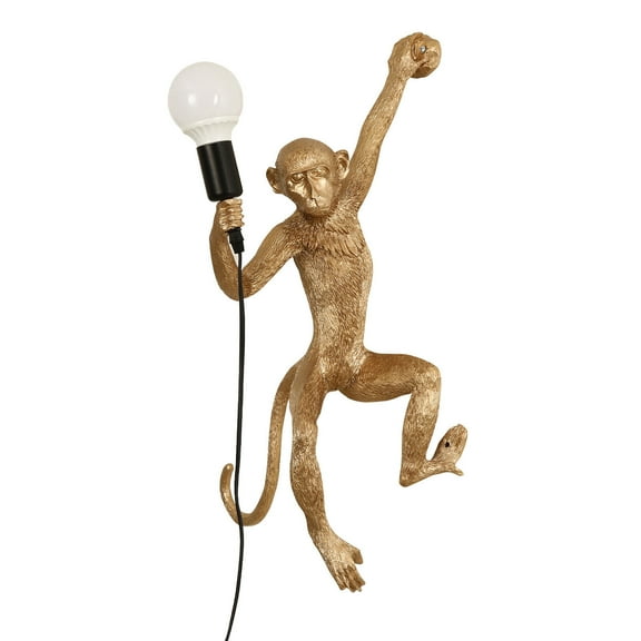 Vintage Resin Hemp Rope Monkey Wall Light Fixture, Creative 1-Light Resin Monkey Wall Lamp Wall Sconces for Living Room Bedroom Bar Cafe - Gold