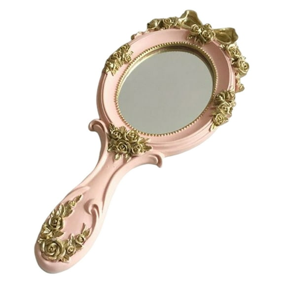 Vintage Resin Mirror Pattern Decorative Mirror Oval Pink
