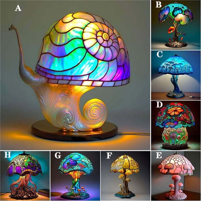 Vintage Resin Mushroom Table Lamp Plant Flower Series Snail
