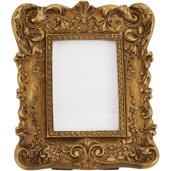 Vintage Resin Picture Frame Retro Floral Engraved Gold Rectangle oto Frame with Hooks and Easel Stand for Wall Hanging or Tabletop