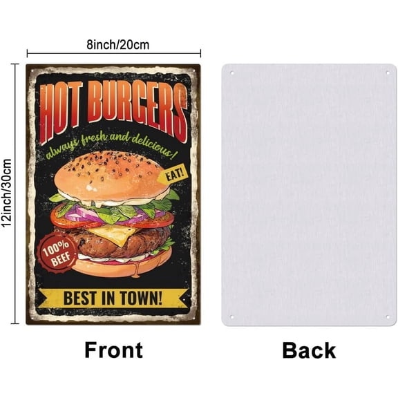 Vintage Restaurant Hamburger and Funny Word Metal Tin Sign for Garage Man Personalized Signs Garden Cave Signs Art Plaque Poster Wall Decor for Home Kitchen Bar Club 8x12inch