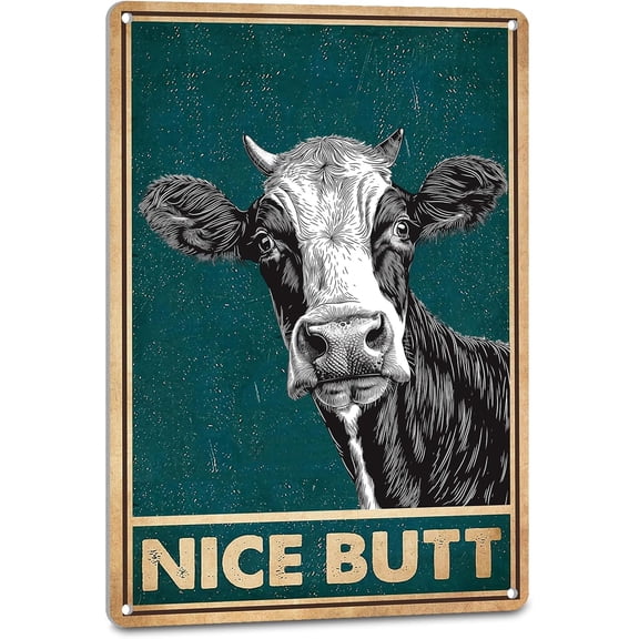 Vintage Restroom Wall Art Decor Farm Cow Metal Tin Sign for Cattle Lovers - Nice Butt Sign, Hippie Decor Funny Bathroom Signs Cow Poster 8X12 Inches