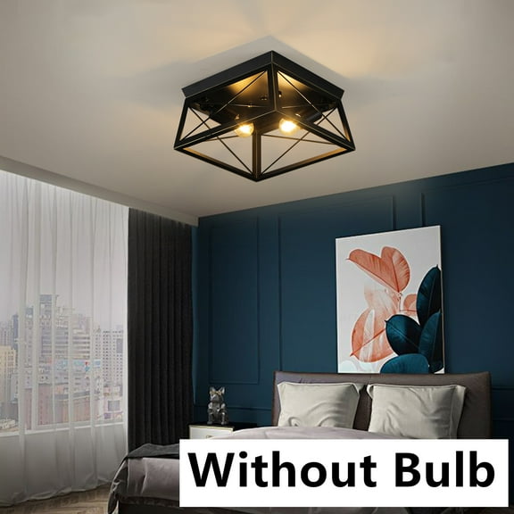 Vintage/Retro 12 in 2-Light Black Ceiling Light Metal Cage Shade