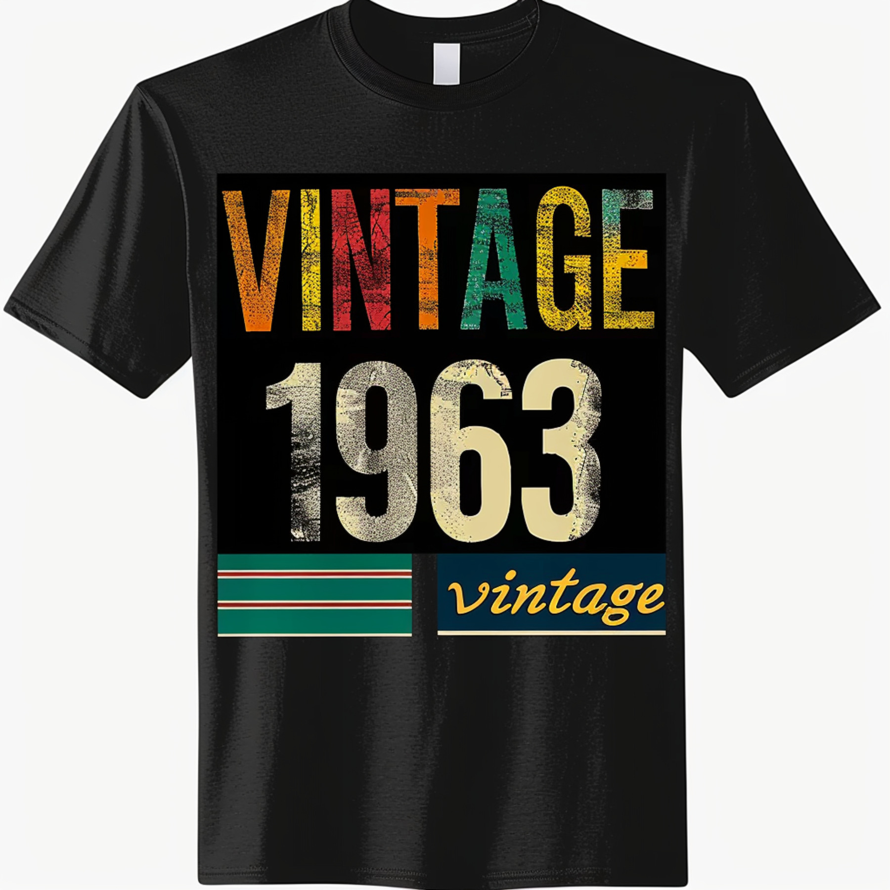 Vintage Retro 1963 Black T Shirt for Men Design with Retro Colors Vintage Style Tee
