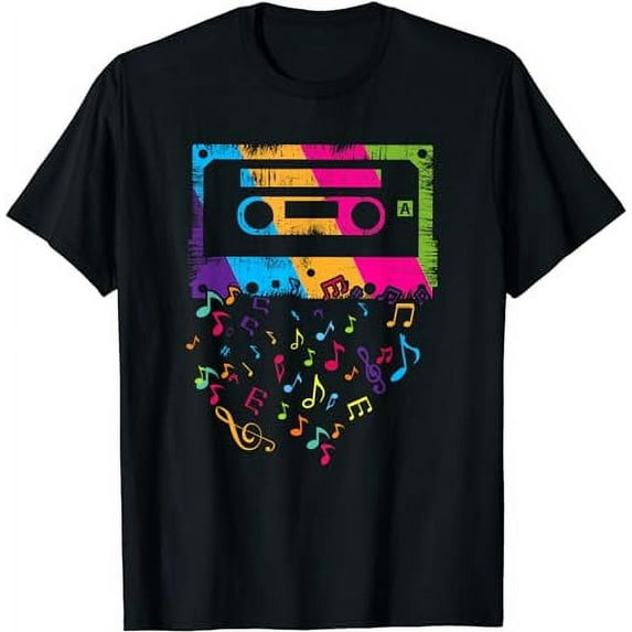 Vintage Retro 80s 90s Music Notes Cassette Tape Music Lovers T-Shirt