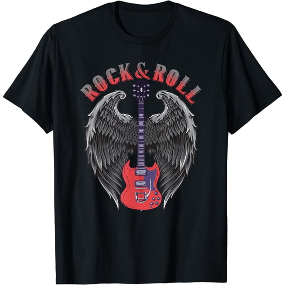 Vintage Retro 80s Music Guitar Wings Rock & Roll T-Shirt