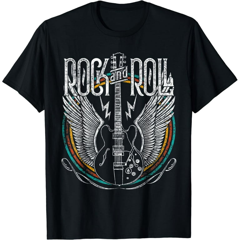 Rock & Roll Guitar Wings Music Tee Shirt - Black