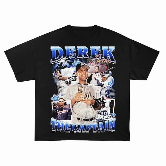 Vintage Retro 90s Graphic Tee - Derek Jeter Bootleg T-Shirt,Black Color,Size L