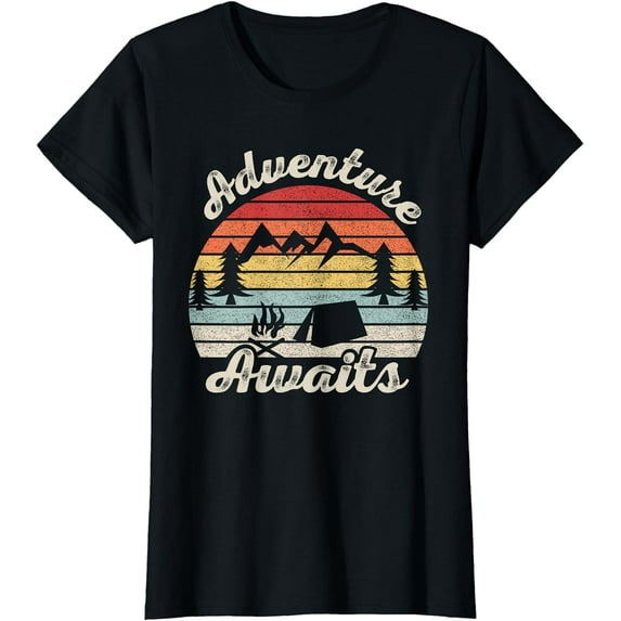Vintage Retro Adventure Awaits Camping Hiking Outdoor Travel T-Shirt