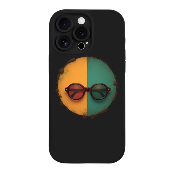 Vintage Retro Aesthetic iPhone 15 Pro Case - Lightweight Yellowing Resistant with Circular Design & Red - Tinted Glasses on Orange & Green Background