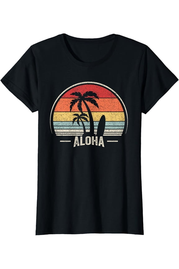 Vintage Retro Aloha Hawaii Hawaiian Island Palm Beach Surf T-Shirt