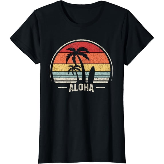 Vintage Retro Aloha Hawaii Hawaiian Island Palm Beach Surf T-Shirt