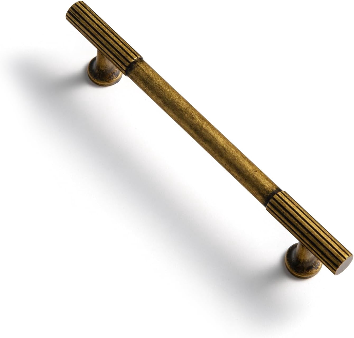 Vintage Retro Antique Brass Zinc Alloy Cabinet Handles - 5.03''(128mm) Hole Center Striped Decorations Pull Hardware for Bedroom, Kitchen, 6 Pack