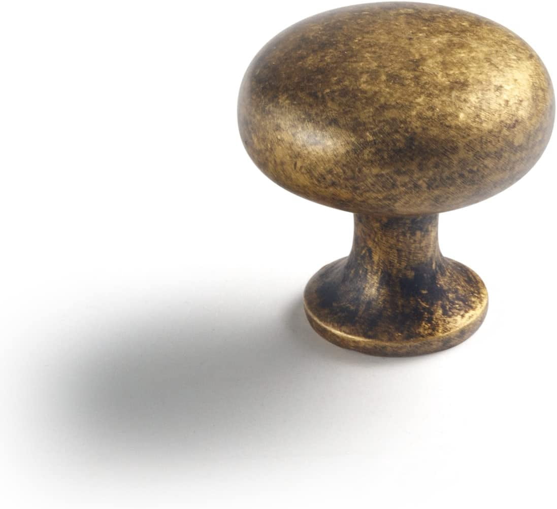 Vintage Retro Antique Brass Zinc Alloy Cabinet Knob - Single Hole Center Affordable Luxury Pull Hardware for Bedroom, Kitchen, 6 Pack…