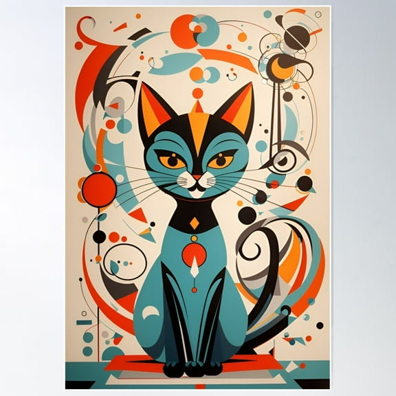 Vintage Retro Atomic Cat Mid Century Modern Poster Wall Art, Modern Wall Decor For Living Room Bedroom, 8x12 UNFRAMED