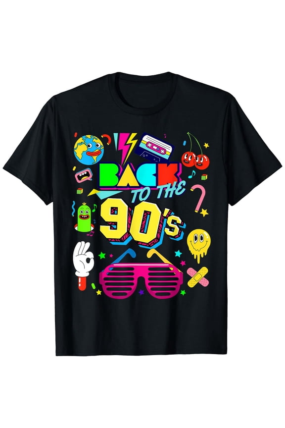 Vintage Retro Back To 90's Colorful Hip Hop Men Women Black T-Shirts Cotton Short Sleeve Tee
