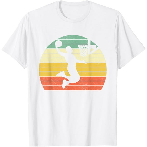 Vintage Retro Basketball Dunk Shirt Sunset Colorful Men Boys T-ShirtMen and women, White T-shirt, size: Extra large