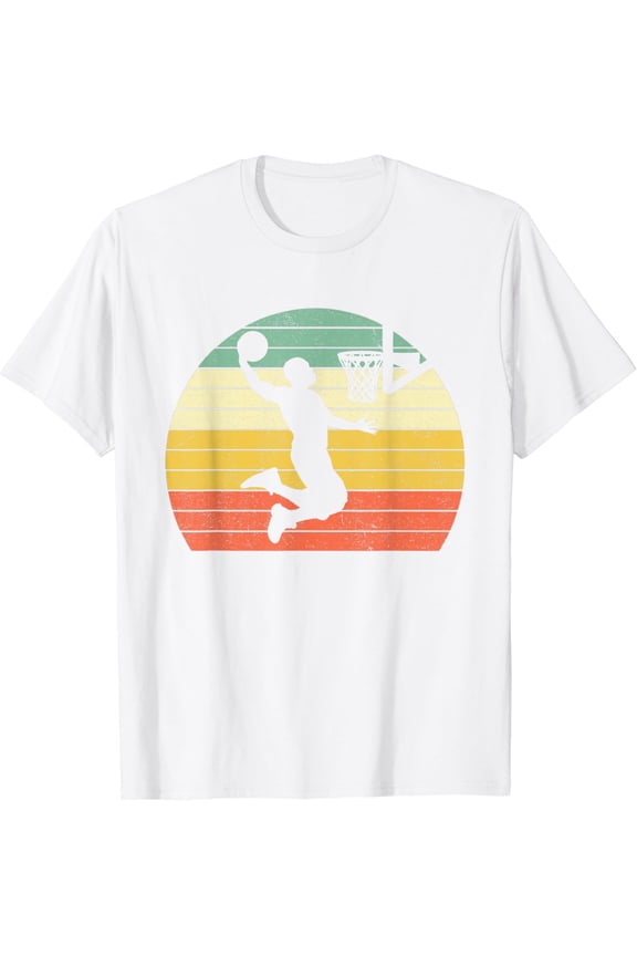 Vintage Retro Basketball Dunk Shirt Sunset Colorful Men Boys T-Shirt