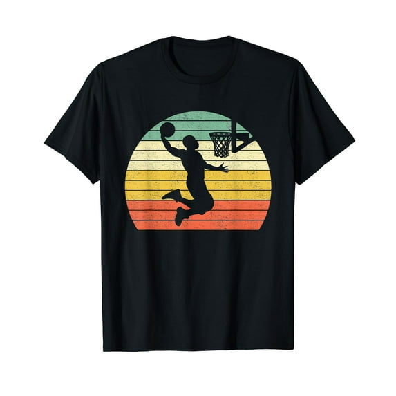 Vintage Retro Basketball Dunk Shirt Sunset Colorful Men Boys T-Shirt
