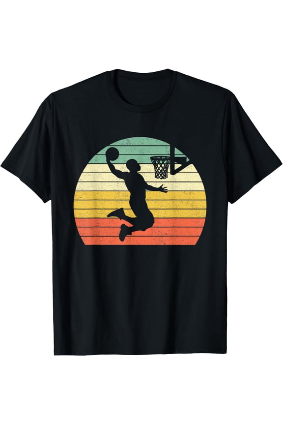 Vintage Retro Basketball Dunk Shirt Sunset Colorful Men Boys T-Shirt
