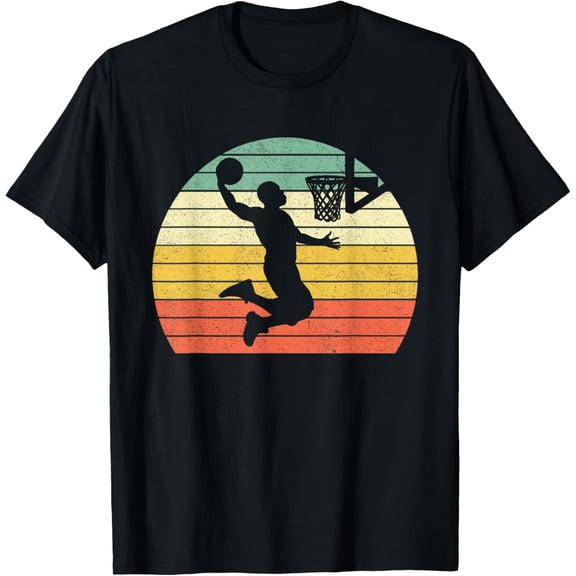 Vintage Retro Basketball Dunk Shirt Sunset Colorful Men Boys T-Shirt
