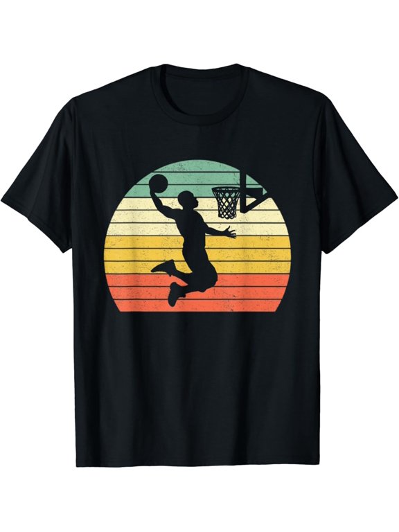 Vintage Retro Basketball Dunk Shirt Sunset Colorful Men T-Shirt