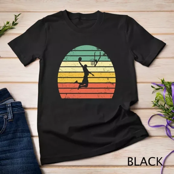 Vintage Retro Basketball Dunk Shirt Sunset Colorful T-Shirt Unisex S-5XL Hot Trending Shirt, Vintage Birthday Gift