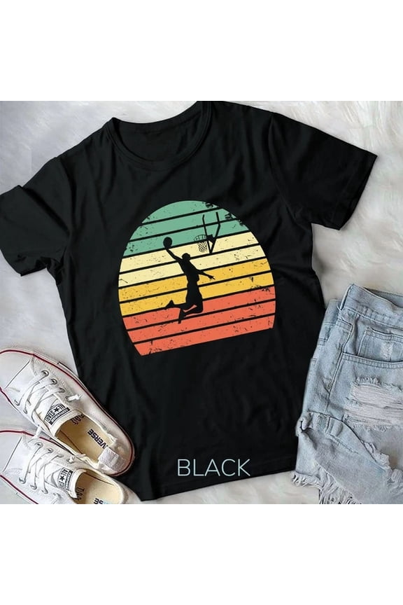 Vintage Retro Basketball Dunk Shirt Sunset Colorful T-Shirt Unisex T-Shirt