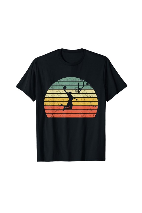 Vintage Retro Basketball Dunk Shirt Sunset Colorful T-Shirt