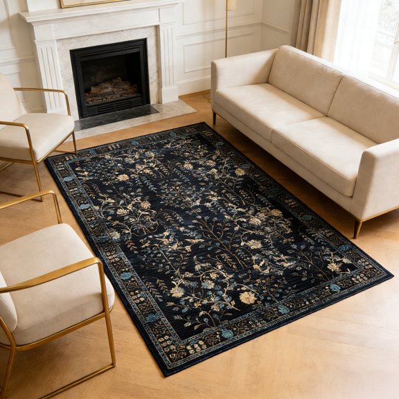 Vintage Retro Boho Rug for Living Room, Bedroom, Dining Room – Washable, Low-Pile, Non-Slip Area Carpet, Stylish & Comfortable Home Flooring