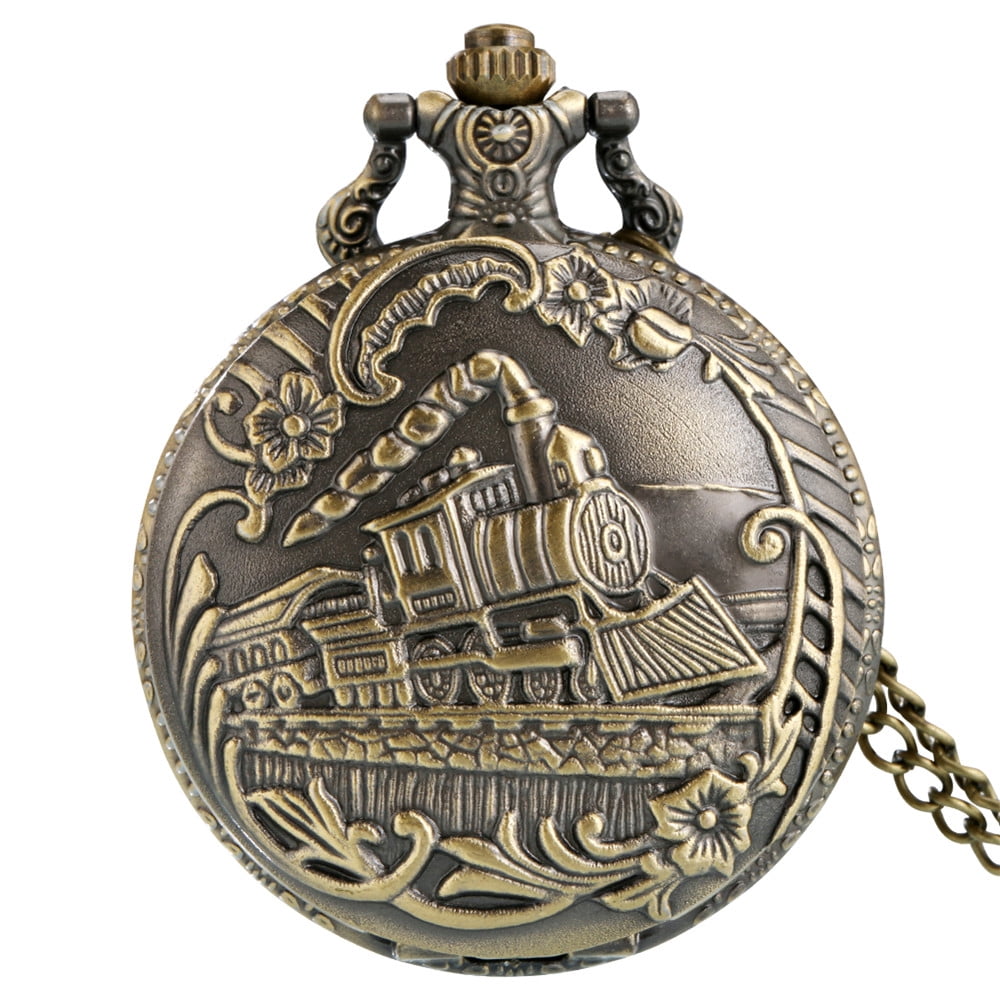 Vintage Retro Bronze Train Locomotive Steampunk Quartz 