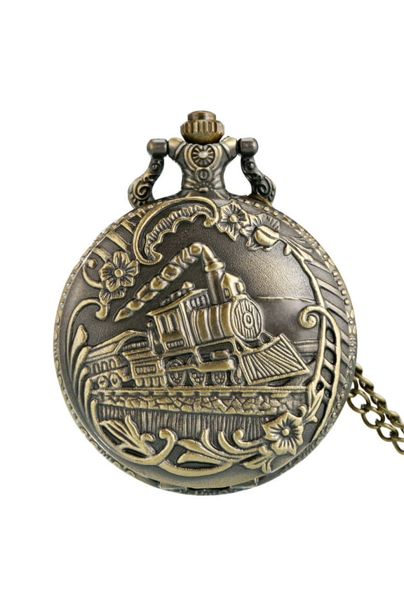 Vintage Retro Bronze Train Locomotive Steampunk Quartz Pocket Watch Women Men Necklace Pendant with Chain Birthday Gift
