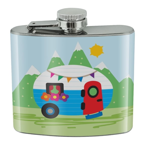 Vintage Retro Camper RV Camping Travel Trailer Stainless Steel 5oz Hip Drink Kidney Flask