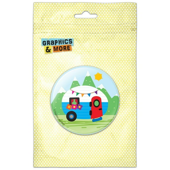 Vintage Retro Camper Trailer Pinback Button Pin Badge