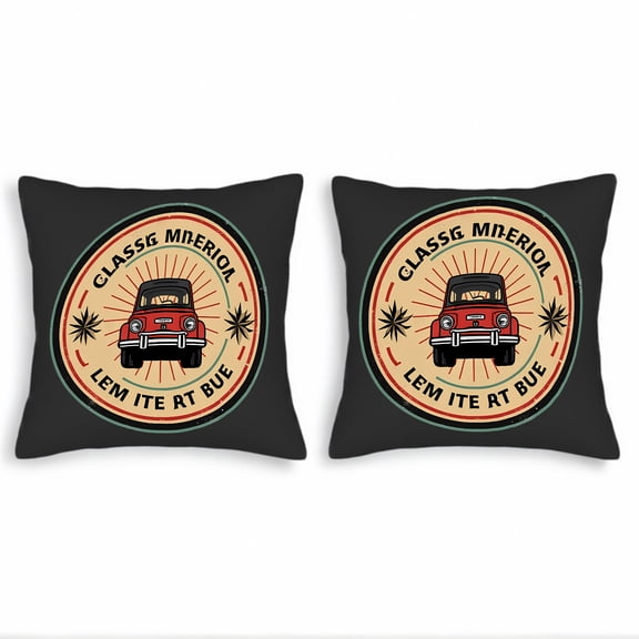 Vintage Retro Car Throw Pillow Covers 18x18in Set of 2 - Decorative Cushion Cases for Couch Bed Car with Unique Emblem Design