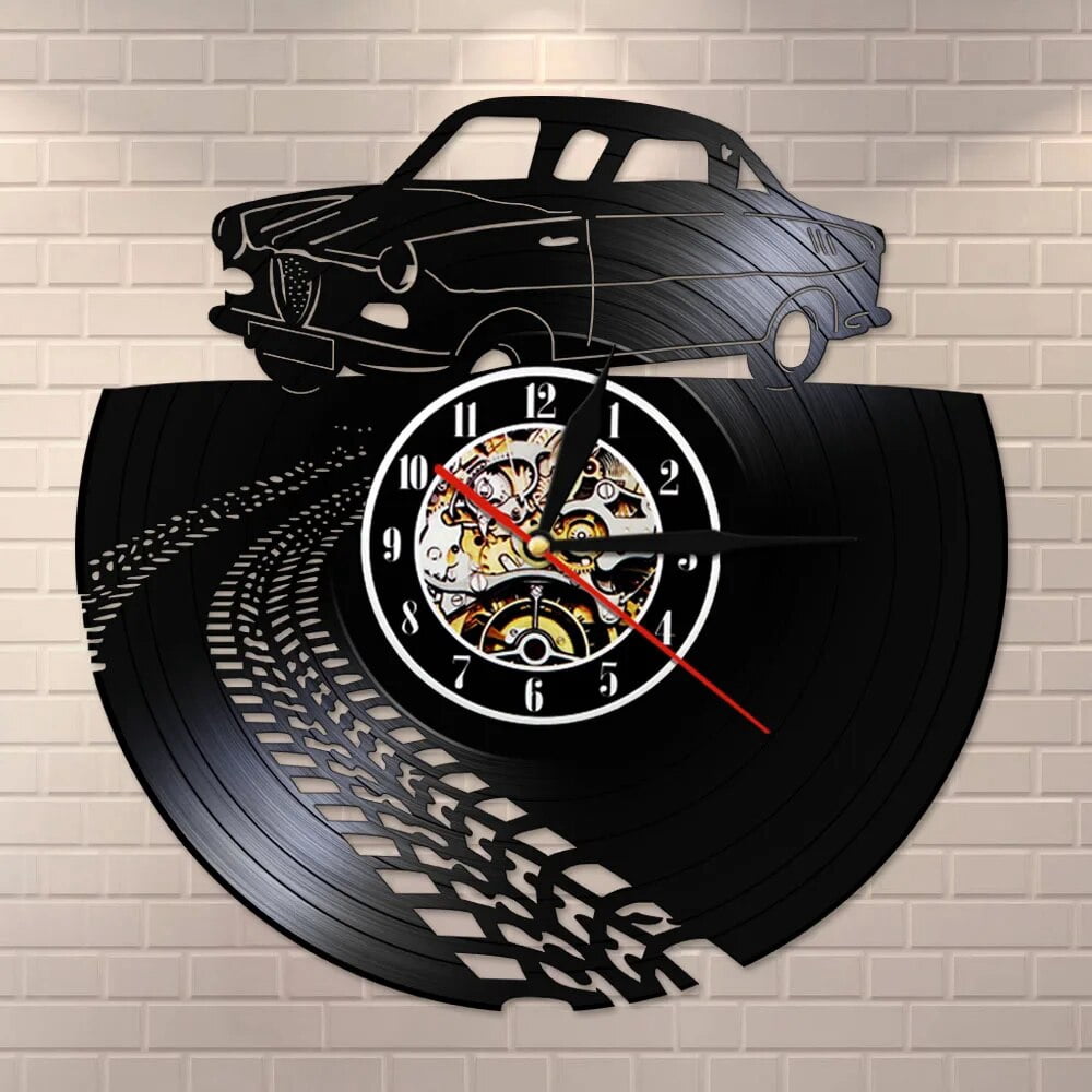 Vintage Retro Car Vinyl Wall Clock,Vinyl Record Clock Wall Art Black ...
