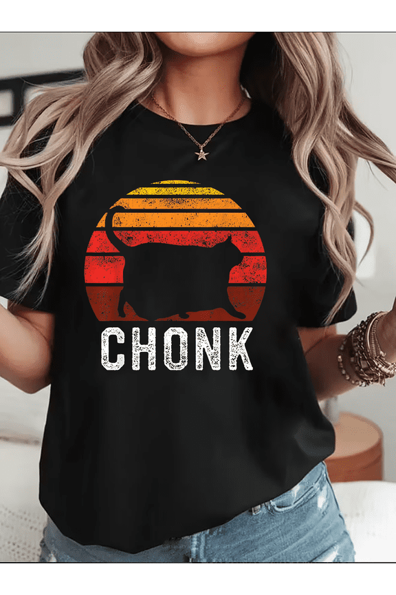 Vintage Retro Chubby Cat Kitty Cute Pet Humor Playful Graphic Unisex T-Shirt V15769, up to Size 5XL