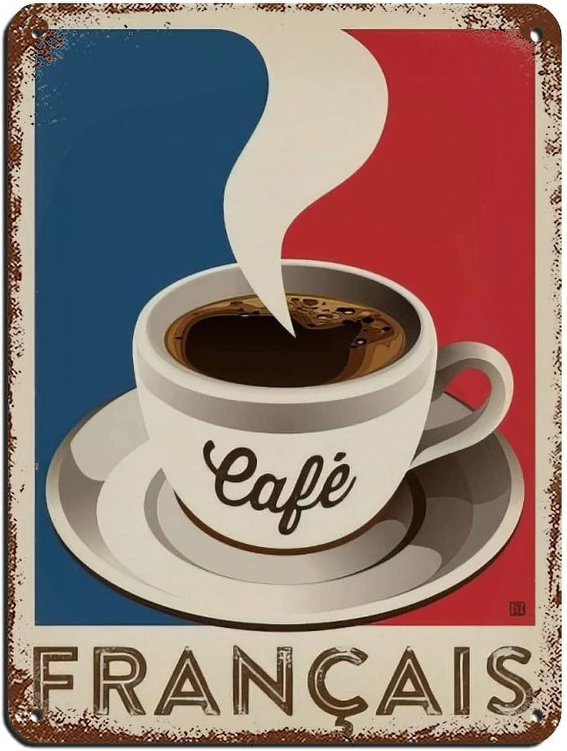 Vintage Retro Coffee Art Cafe Francais French Flag Retro Poster Metal
