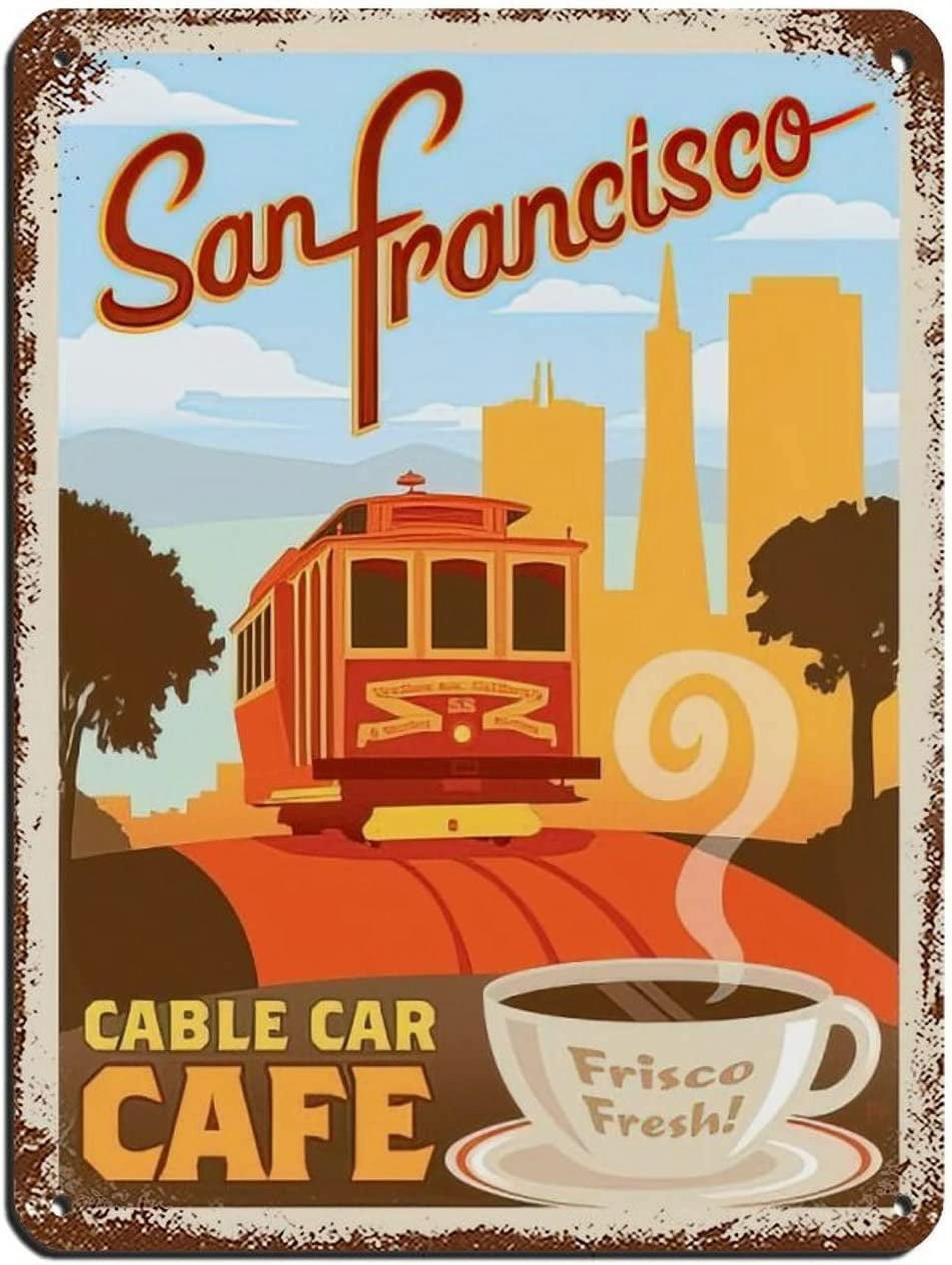 Vintage Retro Coffee Art San Francisco Cable Car Cafe Retro Poster