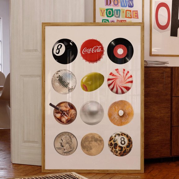 Vintage Retro Collage 8 Ball Trendy Wall Poster, Unframed Paper Poster 8x10in