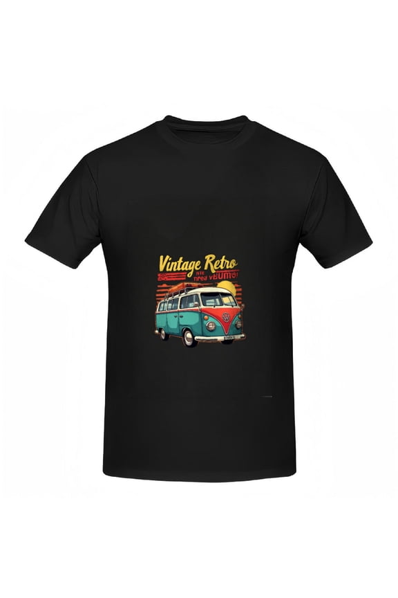 Vintage Retro Cotton Short Sleeve T-Shirt for Women - Colorful Classic Van Graphic Beach Vibes Design Red Nostalgic Summer Tee