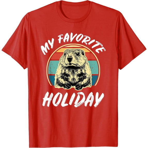 Vintage Retro Cute Groundhog Holiday Softstyle Unisex T-Shirt,Red Color,Size 4XL